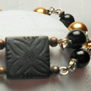 Handmade jewelry set with 2 rows bracelet and earrings with elk bone beads